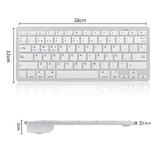 Teclado Bluetooth Español, SENGBIRCH Light Teclado Inalámbrico Portátil para iPhone de iOS, iPad, Samsung, Huawei, Android, Windows y Cualquier Dispositivo con Bluetooth, Teclado Bluetooth (Blanco)