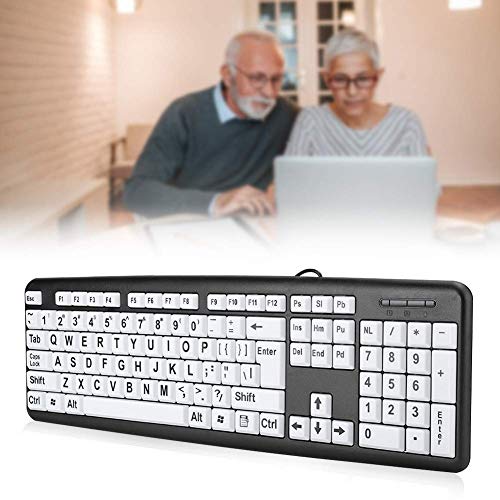 Teclado con Cable, USB Teclado de Letra Grande Keyboard de 104 Teclas, Teclado de Baja Visión Protección para los Ojos Plug and Play para Discapacitados Visuales, Principiantes y Personas Mayores