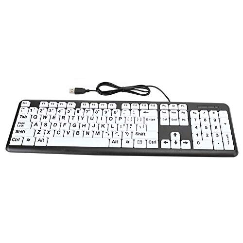 Teclado con Cable, USB Teclado de Letra Grande Keyboard de 104 Teclas, Teclado de Baja Visión Protección para los Ojos Plug and Play para Discapacitados Visuales, Principiantes y Personas Mayores