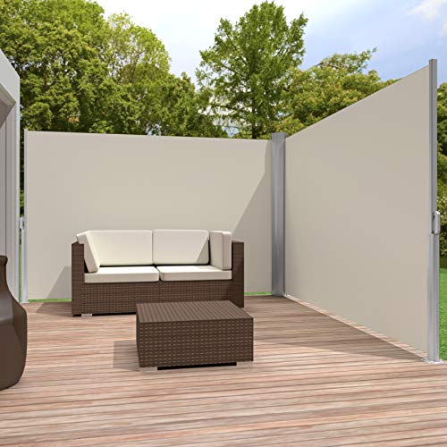 TecTake 800387 Toldo Lateral Doble Separador Retráctil Terraza Protección Jardin de Vivienda y de Base Postes Completo de Aluminio Tamaños (Beige | 180x600cm | No. 402336)