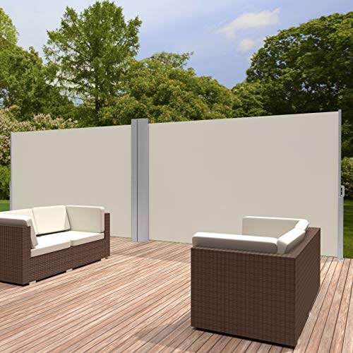 TecTake 800387 Toldo Lateral Doble Separador Retráctil Terraza Protección Jardin de Vivienda y de Base Postes Completo de Aluminio Tamaños (Beige | 180x600cm | No. 402336)