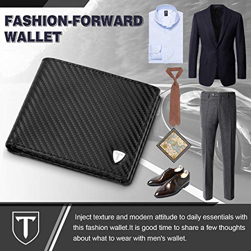 TEEHON Cartera Hombre Billetera Hombre Piel con RIFD Bloqueo Cartera para Hombre con 7 Ranuras para Tarjetas 1 Ranuras para ID 1 Ranuras para Monedas Negro Caja De Regalo para Hombre