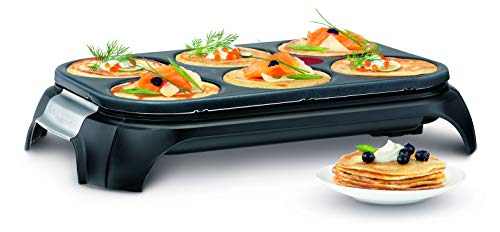 Tefal Crep Party Inox & Design PY558813 - Crepera de Acero Inoxidable y Revestimiento Antiadherente con Capacidad para 6 Tortitas, Crepes o Pancakes