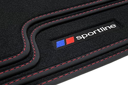 teileplus24 F657 Alfombras de Goma Sportline Design para BMW 5er E60 E61 2003-2010, Costura:Rojo