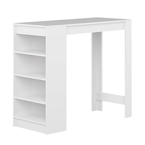 TEMAHOME Aravis Mesa Bar con Almacenamiento, Tablero de Partículas de Melamina, Blanco, 115 x 50 x 102.7 cm