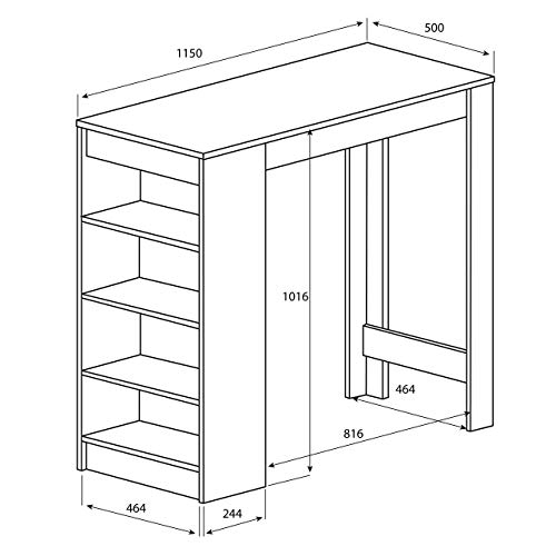 TEMAHOME Aravis Mesa Bar con Almacenamiento, Tablero de Partículas de Melamina, Blanco, 115 x 50 x 102.7 cm