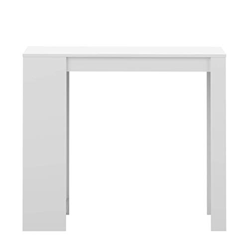 TEMAHOME Aravis Mesa Bar con Almacenamiento, Tablero de Partículas de Melamina, Blanco, 115 x 50 x 102.7 cm