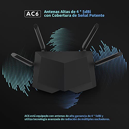 Tenda AC6 Router Inalámbrico Inteligente de Doble Banda (AC1200, 4 Puertos Megabit, WiFi Inteligente, Ahorro de Energía, 4x 5dBi HG Antenas)