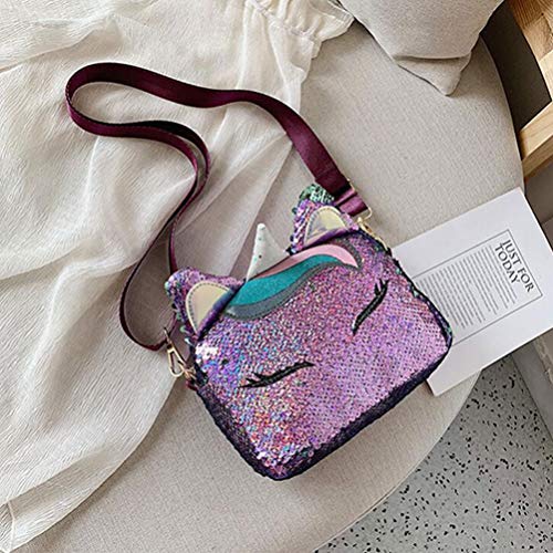 TENDYCOCO lentejuelas bolsos de unicornio bolsa de teléfono celular para niñas mujeres moda bolso cruzado lindo bolso de cadena de hombro brillante para niñas - púrpura