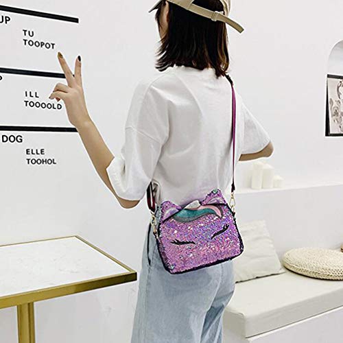 TENDYCOCO lentejuelas bolsos de unicornio bolsa de teléfono celular para niñas mujeres moda bolso cruzado lindo bolso de cadena de hombro brillante para niñas - púrpura