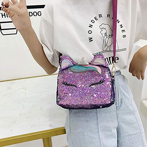 TENDYCOCO lentejuelas bolsos de unicornio bolsa de teléfono celular para niñas mujeres moda bolso cruzado lindo bolso de cadena de hombro brillante para niñas - púrpura