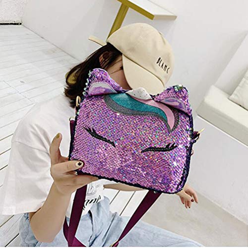 TENDYCOCO lentejuelas bolsos de unicornio bolsa de teléfono celular para niñas mujeres moda bolso cruzado lindo bolso de cadena de hombro brillante para niñas - púrpura