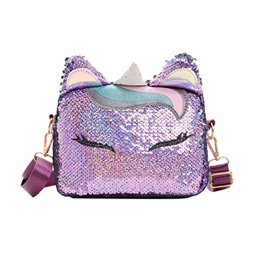 TENDYCOCO lentejuelas bolsos de unicornio bolsa de teléfono celular para niñas mujeres moda bolso cruzado lindo bolso de cadena de hombro brillante para niñas - púrpura