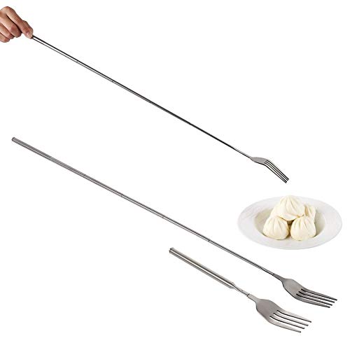 Tenedor Extensible, Haofy Tenedor Cubiertos Telescópico de Acero Inoxidable con Mango Largo y Extensible, para Barbacoas Cenas Frutas Verduras Postre Salchichas Perritos Calientes