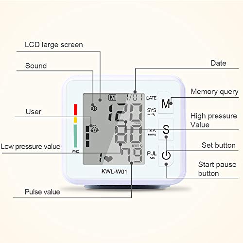 Tensiómetro de Muñeca, Medidor De Monitor De Presión Arterial De Muñeca Digital LCD Tonómetro De Presión Arterial Tensiometro 2 Usuarios