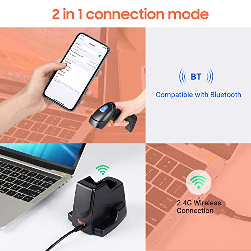 Tera Pro Series Lector de código de Barras con cámara de 1 MP Escáner de código de Barras 2D QR 1D Escaneo de Alta Velocidad Inalámbrico 2.4G y Bluetooth con estación de Carga, HW0007-2.4G