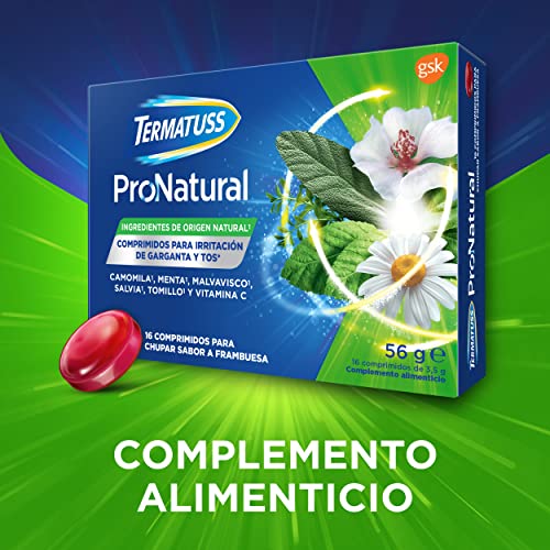 Termatuss Comprimidos para la Tos Seca o con Expectoración, Ingredientes de Origen Natural, Sabor a Frambuesa, 16 Comprimidos para Chupar