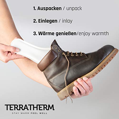 TerraTherm Plantillas Calentadoras - 10 Pares M, calientapiés, Almohadillas térmicas, 100% Calor Natural, Almohadillas térmicas con Forma de Plantillas para 8 Horas de pies Calientes