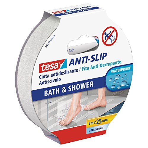 tesa Cinta Antideslizante , Cinta Adhesiva Antideslizante para Interiores y Exteriores , adecuado para Escalones, Rampas y Suelos Resbaladizos , Negro , 5 m x 25 mm