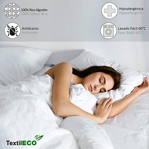 TextilECO Protectores de Colchon. Cubre Colchon Rizo 100% Algodon. Funda Colchon con Cremallera. Transpirable Absorbente Suave Lavable. Bielastic. 2 Unidades Cama 90 x 190/200 cm