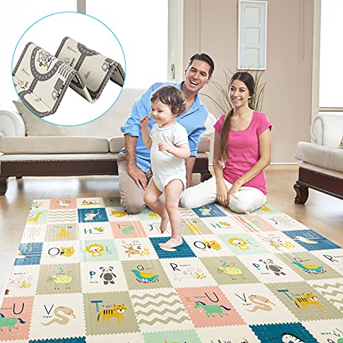 TGTT Alfombrilla de juego para bebé, extra grande alfombra gateo Infantil ,Impermeable, no tóxica, antideslizante, plegable y reversible. (70 * 78 * 0.6pulgadas)