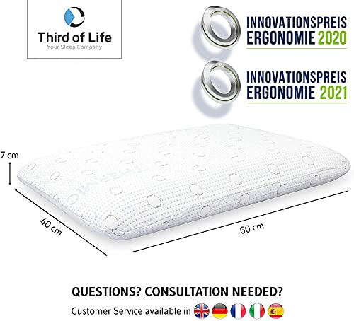 Third of Life Almohada viscoelástica 40x60 MIZAR diseñada para Dormir Boca Abajo | Almohada ergonómica Memory Foam de sólo 7cm de Altura | Funda con termorregulación | 60 x 40 x 7 cm