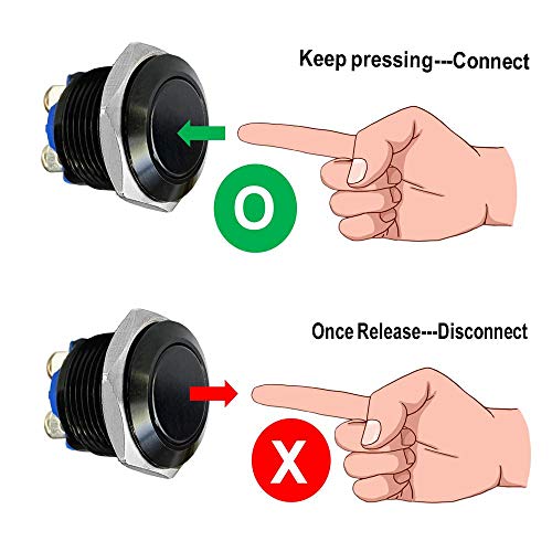 Thlevel 8 Piezas 16mm Momentáneo Pulsador de Metal DC 3A 36V Acero Inoxidable Impermeable Interruptor de Botón para Coche Lámpara Timbre（Nero）