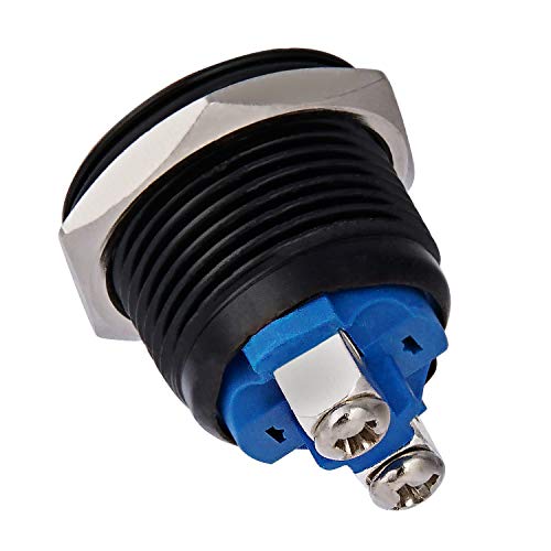 Thlevel 8 Piezas 16mm Momentáneo Pulsador de Metal DC 3A 36V Acero Inoxidable Impermeable Interruptor de Botón para Coche Lámpara Timbre（Nero）