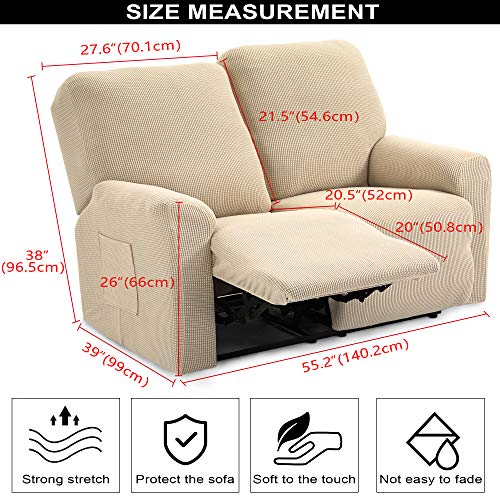 TIANSHU Funda reclinable para sofá de Dos plazas, 6 Piezas para 2 Asientos, Funda reclinable de Jacquard para sofá de 2 Cojines, Funda elástica para sofá(Sillón Relax 2 Plaza, Marfil)