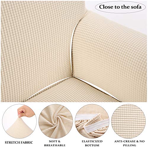 TIANSHU Funda reclinable para sofá de Dos plazas, 6 Piezas para 2 Asientos, Funda reclinable de Jacquard para sofá de 2 Cojines, Funda elástica para sofá(Sillón Relax 2 Plaza, Marfil)