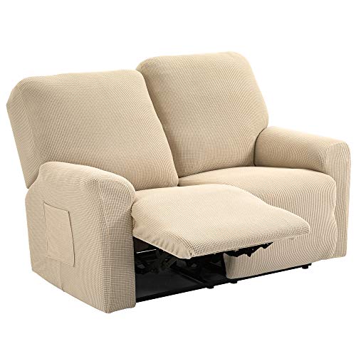 TIANSHU Funda reclinable para sofá de Dos plazas, 6 Piezas para 2 Asientos, Funda reclinable de Jacquard para sofá de 2 Cojines, Funda elástica para sofá(Sillón Relax 2 Plaza, Marfil)