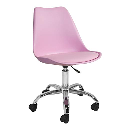 TIENDA EURASIA® Silla Moderna de Escritorio - Asiento de Polipropileno y Cojín Acolchado - Elevación Hidráulica (Rosa)