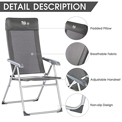 Timber Ridge Silla Plegable Acampada Jardín, Tumbona de Aluminio y 6 Posiciones Ajustables, Respalda Alta para Oficina Comedor Acampada, Gris