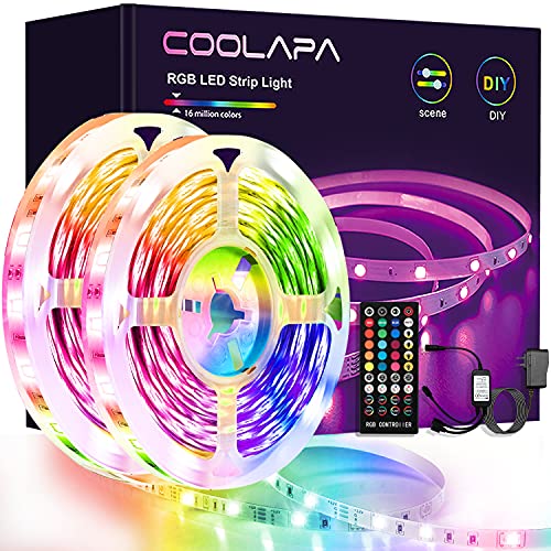 Tira LED 12M, COOLAPA RGB Luces LED, Sync con Música, Tiras LED RGB 5050 12V, Control Remoto IR de 40 Teclas para Decoración de Casa, Jardín, Fiesta, Techo, Hogar, Navidad(12M)