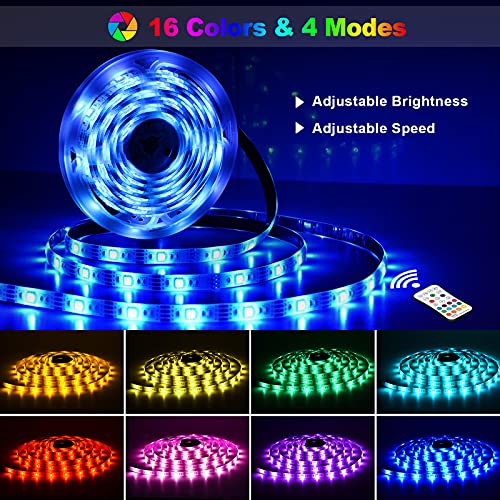 Tiras LED 6M, LED RGB SMD 5050 Luces Impermeable con Control Remoto, Tiras LED RGB 5V USB con 4 Modos de Brillo y 16 Colores para Habitacion, Hogar, Cocina, Fiesta, Boda, Decorativas Habitacion (2x3M)