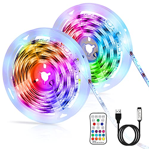 Tiras LED 6M, LED RGB SMD 5050 Luces Impermeable con Control Remoto, Tiras LED RGB 5V USB con 4 Modos de Brillo y 16 Colores para Habitacion, Hogar, Cocina, Fiesta, Boda, Decorativas Habitacion (2x3M)