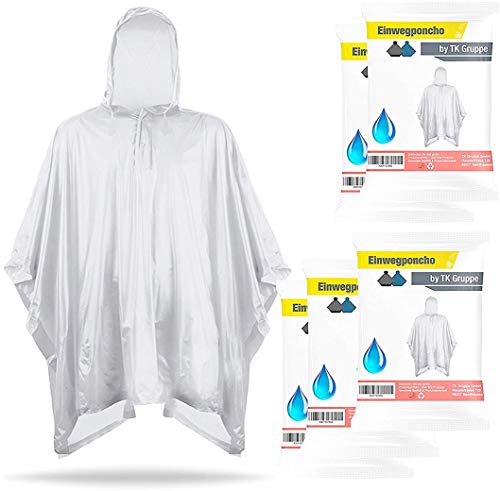 TK Gruppe Timo Klingler 10x Poncho de Lluvia Individual y desechable - Capa de Lluvia - Capa de Lluvia - Transparente e Impermeable para Mujeres y Hombres