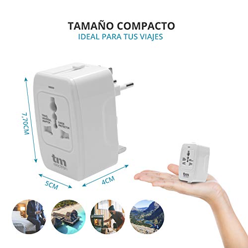 TM Electron TMUAD021 Adaptador de Corriente Universal de Viaje, 4 configuraciones de enchufes, Compatible con más de 160 países y protección sobretensión