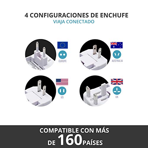 TM Electron TMUAD021 Adaptador de Corriente Universal de Viaje, 4 configuraciones de enchufes, Compatible con más de 160 países y protección sobretensión