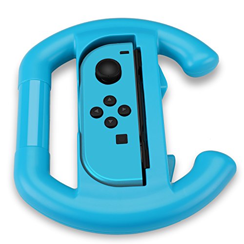 TNP Nintendo Switch Rueda Mando Joy-Con Controlador Volante Accesorio 2 Unidades Color Rojo y Azul para Mario Kart 8 Deluxe, Racing Apex, Fast RMX, Redout, Juego de Coche de Carreras