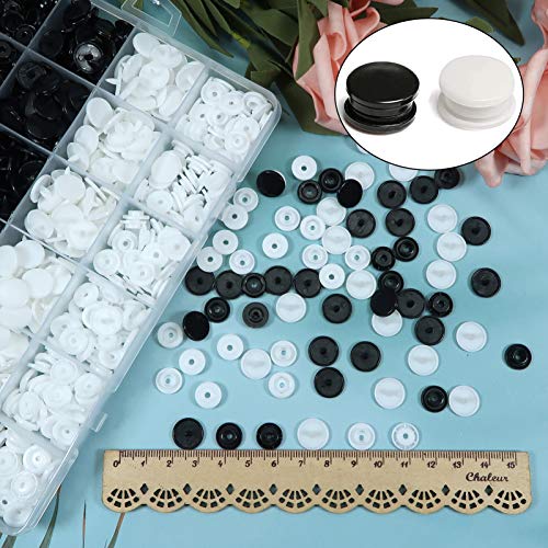 TOAOB 240 Set 12 mm Botones Redondos de Blanco y Negro T5 Plástico Botón de Presión para Ropa DIY y Manualidades DIY Coser Artesanía