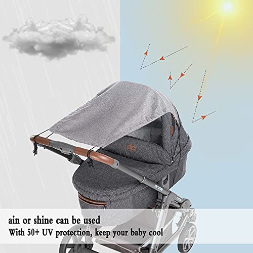 Toldo Silla De Paseo, Toldo Cochecitos, Protector Solar para Cochecitos con Protección UV 50+ y Función de Persiana Enrollable, Parasol Cochecito Ajustable, Universal y Fácil de Instalar - Gris