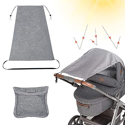 Toldo Silla De Paseo, Toldo Cochecitos, Protector Solar para Cochecitos con Protección UV 50+ y Función de Persiana Enrollable, Parasol Cochecito Ajustable, Universal y Fácil de Instalar - Gris