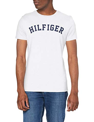 Tommy Hilfiger Logo Camiseta de Cuello Redondo,Perfecta para El Tiempo Libre, Blanco (White), XL para Hombre