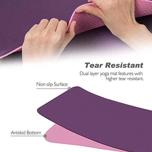 TOPLUS Esterilla Yoga Antideslizante Nivel Profesional Alfombrilla de Yoga Esterilla Pilates Esterilla Deporte- con Correa de Hombro 183cm x 61cm (Violeta)