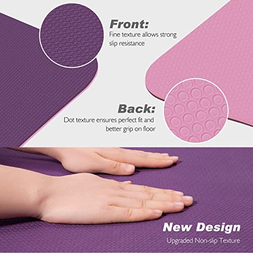 TOPLUS Esterilla Yoga Antideslizante Nivel Profesional Alfombrilla de Yoga Esterilla Pilates Esterilla Deporte- con Correa de Hombro 183cm x 61cm (Violeta)