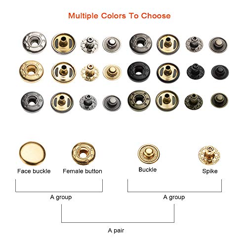 TOPSEAS Remaches de Cuero,Remache de Doble 120 sets de corchetes metal artesanía de kit snap botón para reparar chaqueta de 12mm snaps botones de presión de cuero de herramineta conjunto bronce