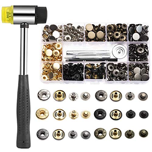 TOPSEAS Remaches de Cuero,Remache de Doble 120 sets de corchetes metal artesanía de kit snap botón para reparar chaqueta de 12mm snaps botones de presión de cuero de herramineta conjunto bronce