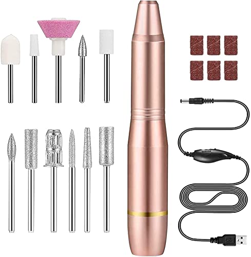 Torno para Uñas, Lima de Uñas Profesionales con Set de 11 Tipos de Brocas de Pulido Pedicura, Lima Electrica Uñas de Vlocidad Ajustable para Manicura Pedicura(dorado)