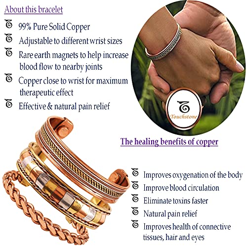 Touchstone India tibetana Espiritual Buda Pulsera Tres Metal Cobre latón Paz curación Chakra Yoga meditación Mantra joyería para Mujer Conjunto de 3 Cobre 2